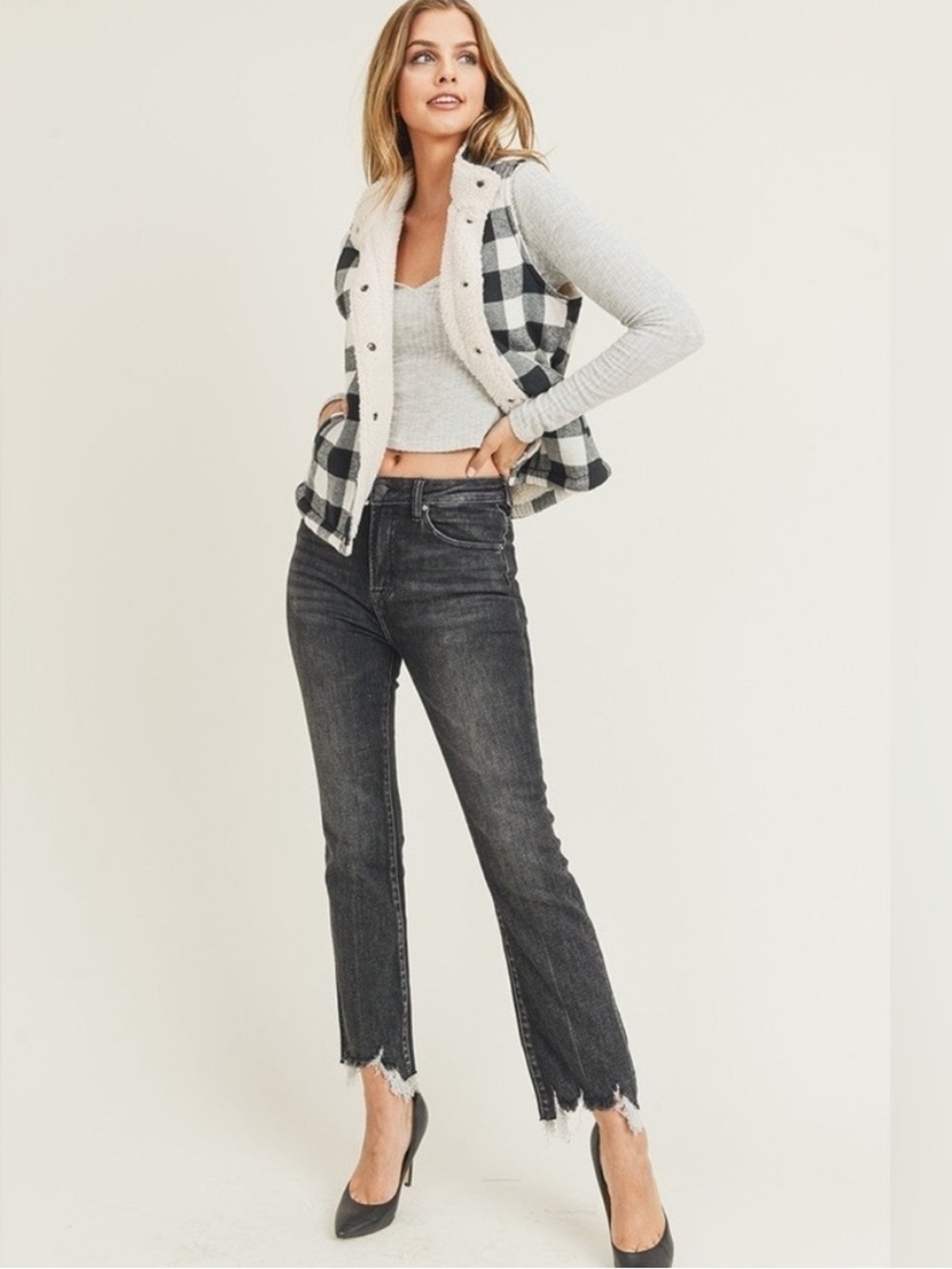 RISEN Jeans | High Rise Frayed Hem Ankle Flare Jeans Size 30/11.